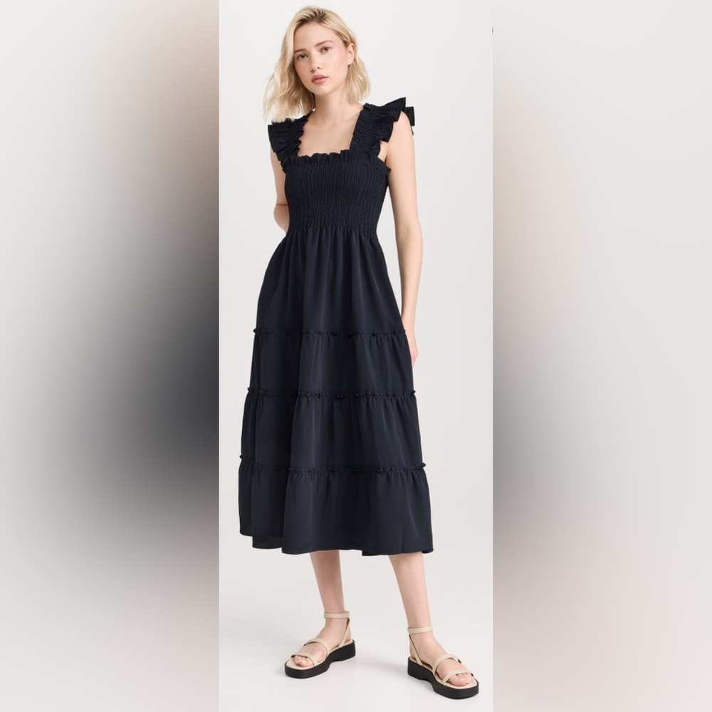 Hill House Black Smocked Tiered Midi Dress